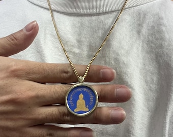 Medicine Buddha Thangka Pendant Necklace Real Gold Hand-Painted Tibetan Amulet 1 in
