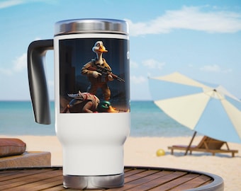 Adventure-Themed Stainless Steel Travel Mug: Glossy Finish