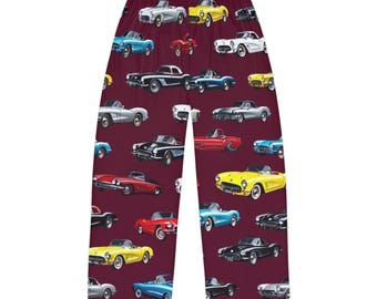 Retro Convertible Cars Pajama Pants | Burgundy All-Over Print
