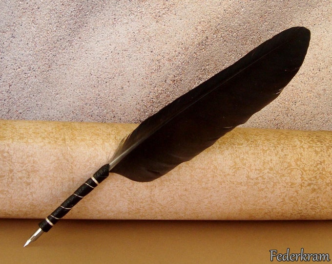 Raven Crow Feather Quill Pen leather Grip for Calligraphy Etsy