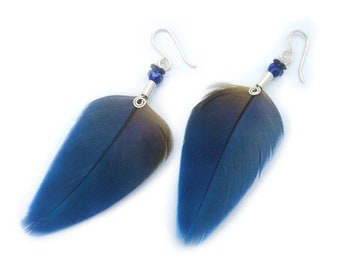 Lapis Blue - parrot Feather earrings with Lapislazuli handmade by Federkram