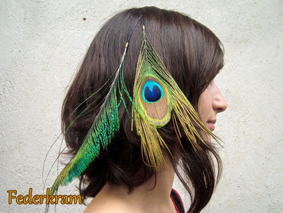 Buy Peacock Feather Hair Extension Clip Natural Jewelry Handmade