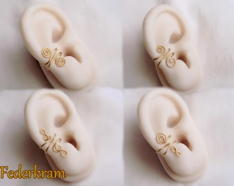 Tiny ear cuff pure bronze, 4 designs available, nickel-free clip on, no piercing.