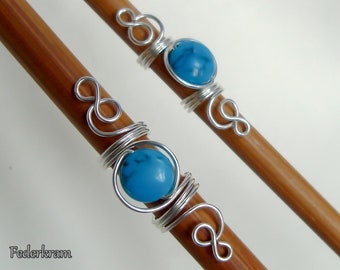 2x turquoise gem on silver plated wire beads, 6mm - 8mm, dread hair jewelry handmade by Federkram