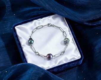 Black Baroque Pearl Bead 9-10mm, S925 Silver Bracelet