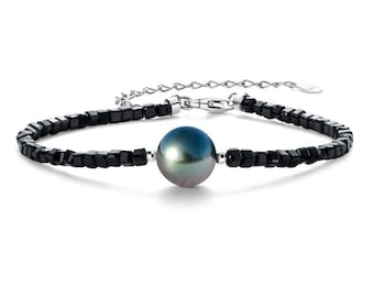 Pulseira de pérolas negras de 10 a 11 mm em prata S925