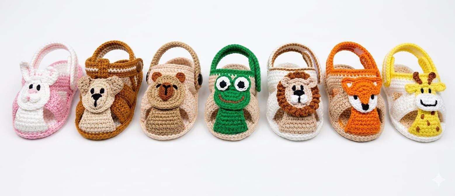 40 Baby Sandal Crochet Patterns for Sweet Summer Shoes, Gifts, and Keepsake Photos 26 Animal Face Baby Sandals Crochet Pattern Bundle Dog
