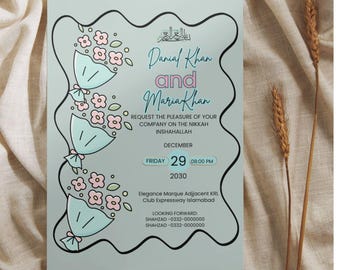 Elegante Nikkah & Baraat Einladung | Muslimische Hochzeit Digital Evite | Bearbeitbare islamische Nikkah Karte (5x7 ''Download)