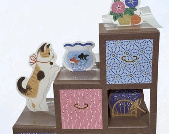Japanese Summer 3D Pop-Up Card – Staircase Tansu & Cat