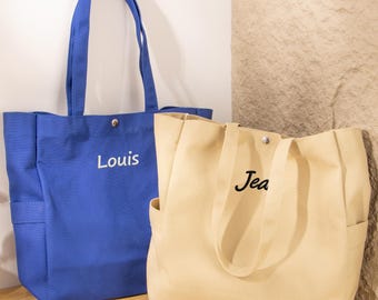 Bolso de lona personalizado para compras, bolso con nombre bordado personalizado y bolsillos, bolso de hombro para uso diario, regalo para el Día de la Madre.
