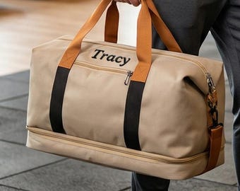Bolsa de viaje personalizada con iniciales, bolsas de fin de semana personalizadas con nombre, bolsa de gimnasio, bolsa de viaje de fin de semana, regalo para el Día del Padre