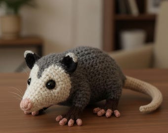 Patrón de crochet para zarigüeya realista, peluche amigurumi de zarigüeya, tutorial para peluche