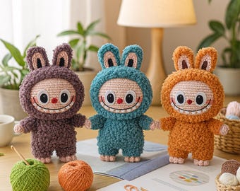 Schema all'uncinetto per coniglietto sorridente Amigurumi - Tutorial per realizzare un coniglietto di peluche mostruoso fatto a mano (file PDF)