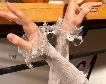 Long Fingerless Wedding Gloves, Embroidery Detail, Bridal Arm Sleeves