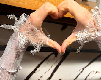 Fingerless Wedding Gloves, Pleated Tulle Bridal Arm Sleeves