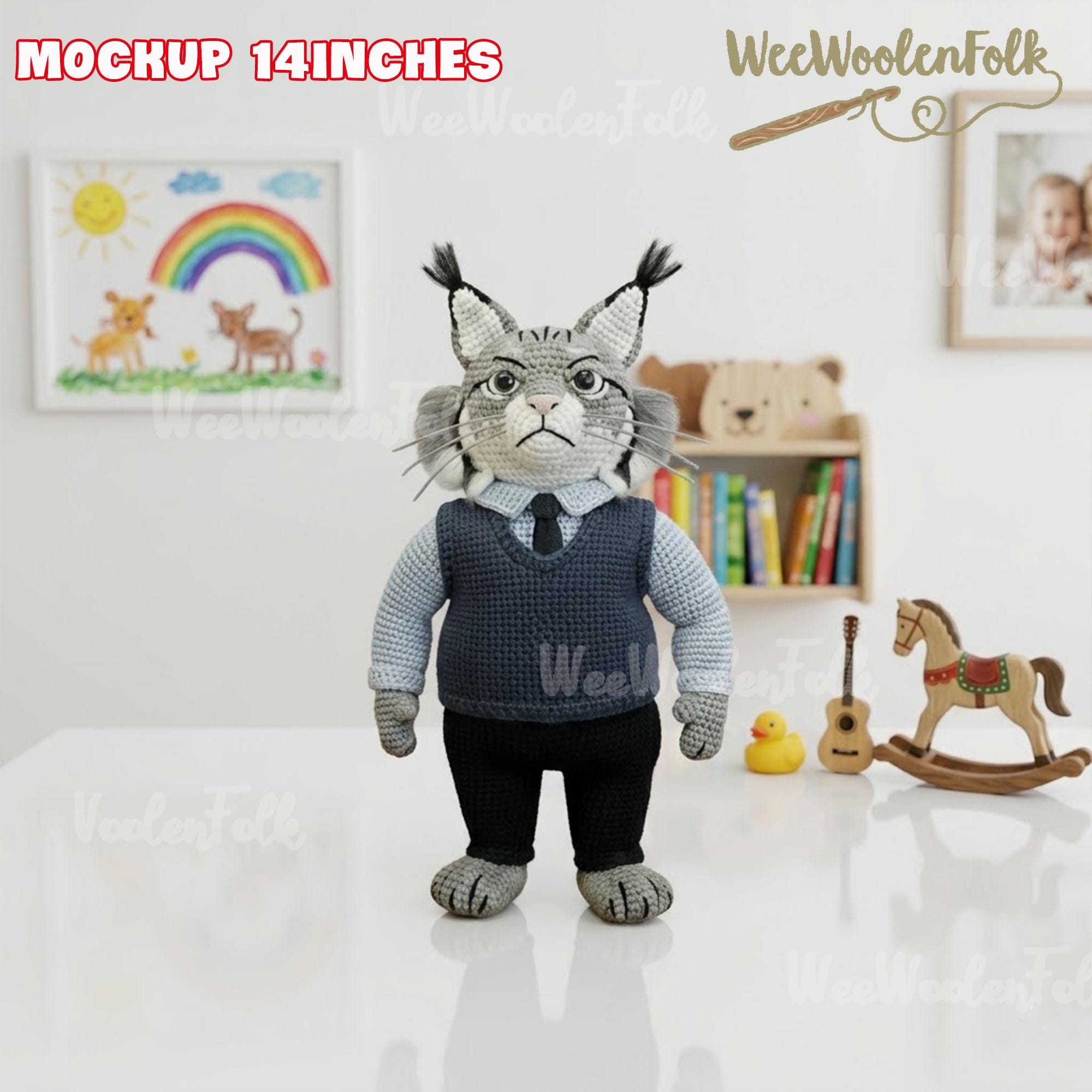 Handmade Milton Lynxley Crochet Doll, Canadian Lynx Crochet