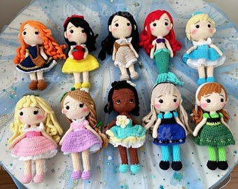 All Disney Princess Crochet Doll, Amigurumi Princess Dolls, Princess Plushie Gift, Princess Miniature Doll - Alice, Jasmine, Tiana, Mulan
