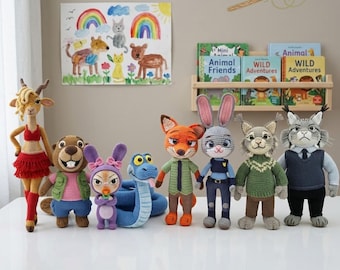 Handmade Zootopia Crochet Dolls, Judy Bunny Doll, Gary Snake Plush, Pawbert Crochet Doll, Nick Wilde Plush, Custom Animal Stuffed Toys