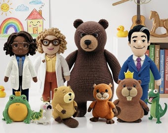 Muñeca de ganchillo con personajes de Hoppers hecha a mano, muñeca inspirada en Hoppers, pareja de castores de Ellen y Mabel, amigurumi robótico de Mabel, regalo de muñeca de Hoppers