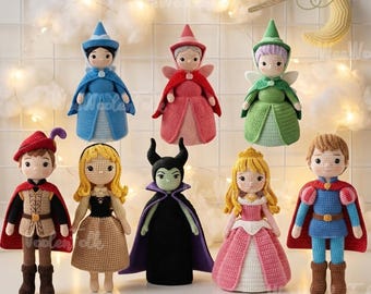 Princess Aurora Crochet Doll, Aurora Phillip Couple Dolls, Custom Sleeping Beauty Plush, Crochet Maleficent Doll, Merryweather Plush Gift