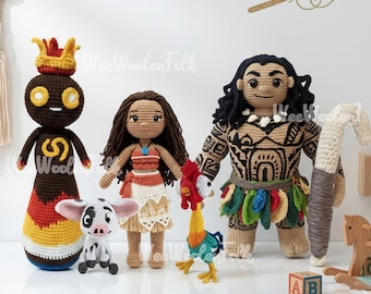 Handmade Moana Crochet Doll, Maui Crochet Doll, Te Fiti as Te Kā Doll, Crochet Moana and Pua, Hei hei Plush Toy, Custom Movie Figure