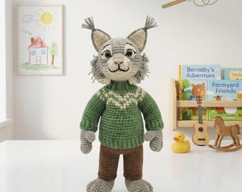 Handmade Pawbert Crochet Doll, Canadian Lynx Doll, Zootopia