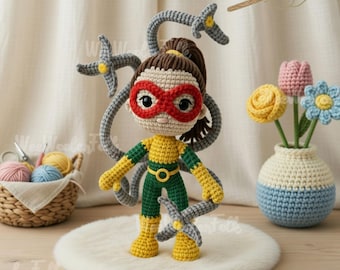 Handmade Doc Ock Crochet Doll, Crochet Doctor Octopus, Spidey and Friends Villains Team Doll, Doc Ock Stuffed Dolls, Baby Room Decor