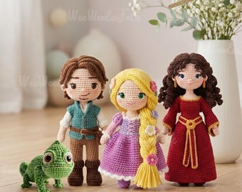 Custom Rapunzel Princess Doll, Tangled Characters Plush, Flynn Rider Rapunzel Couple Doll, Mother Gothel Crochet Doll, Pascal Plush Toy