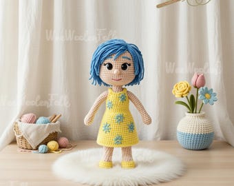 Custom Joy Crochet Doll, Inside Out Joy Plush Doll, Joy Crochet Doll For Baby Girl, Handmade Inside Out Movie Figure, Disney Stuffed Dolls