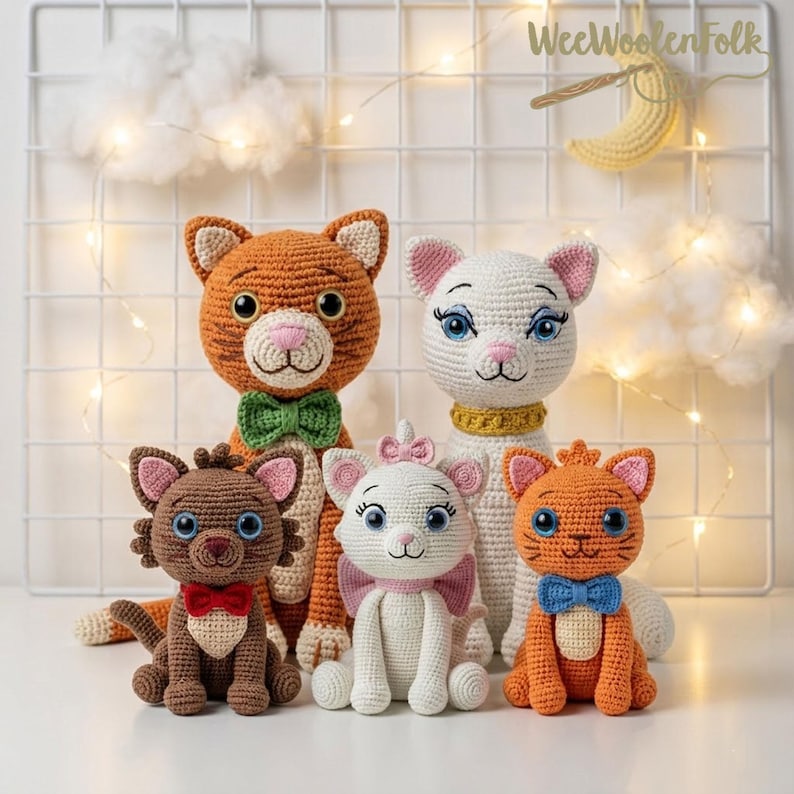 The Aristocats Crochet Dolls, Crochet Kittens Plush, Duchess Cat Doll, Marie Toulouse Berlioz Plush, Handmade Cat Toys, Cat Lovers Gift image 1