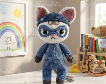 Muñeco de peluche de ladrón de gatos, muñeco de ganchillo Super Kitties, juguete de ganchillo de ladrón de gatos, muñeco Ginny Buddy, amigurumi de gato villano, regalo para amantes de los gatos