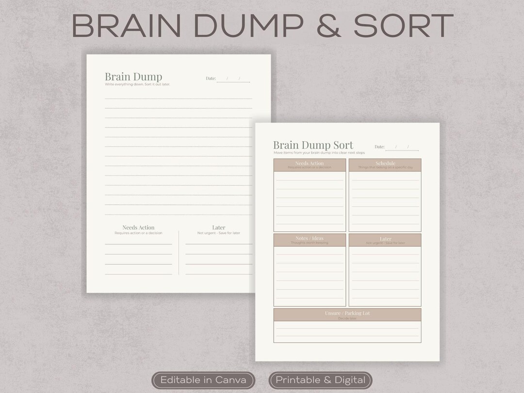 Brain Dump Printable & Sort Planner | Mind Declutter Worksheet ...