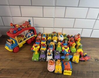 Huge Vintage Sesame Street Character Cars & Transport Truck Toy Lot 38