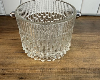 Vintage Glass Drip Ice Bucket Chrome Handle Mid Century France Glacier Barware