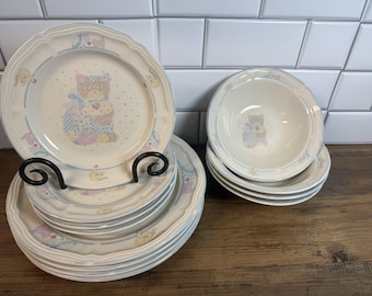 Tienshan Calico Cats Steingut Set 12-Teilig 90er Jahre Grandmacore/Cozy Cottage