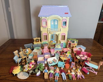 1997 Fisher Price Loving Family Dollhouse Huge Lot Furniture Figures Accessories