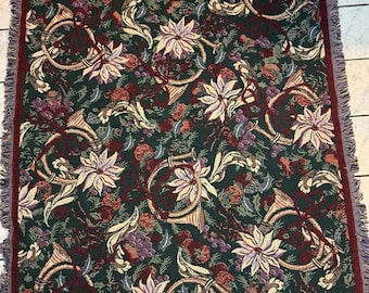 Vintage Goodwin Weavers Floral Throw Garden 100% Cotton