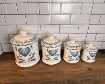 Juego de 4 botes de cocina Jay Imports Country Blue Heart - Grandmacore