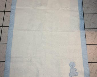 Vintage Chatham North Star Acryl Baby Decke Weiß Blau Trim Teddybär 48x36