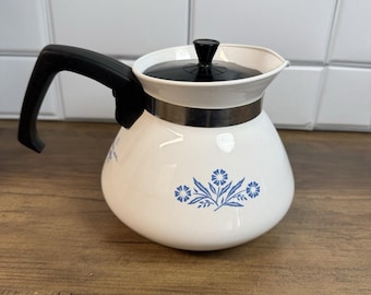 RARE Backstamp 1960s Vintage Corning Ware Blue Cornflower 6 Cup Teapot with lid!