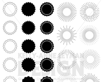 Circle Frame Clipart, Digital Label clipart, Sunburst clipart, Instant Download, Commercial Use, Digital Download, Vector Graphics