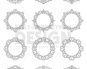 Mandala Circle Frames Clipart, Digital Labels Clip art set, Monogram, Instant Download, Commercial Use, Digital Download, Vector Graphics