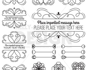 Puede incluir: Un conjunto de 10 ilustraciones vectoriales en blanco y negro de florituras y remolinos decorativos. Las ilustraciones son perfectas para agregar un toque de elegancia a cualquier proyecto de diseño.