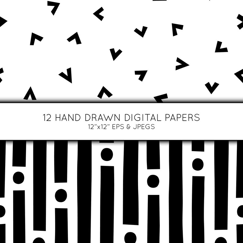 Doodle Digital Paper, Hand Drawn Scrapbook Paper, Black and White ...