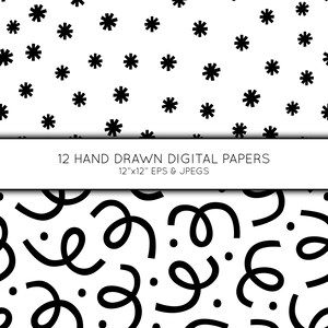 Doodle Digital Paper, Hand Drawn Scrapbook Paper, Black and White ...
