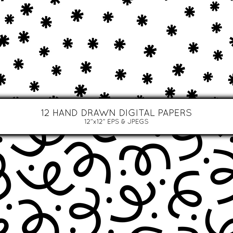 Doodle Digital Paper, Hand Drawn Scrapbook Paper, Black and White ...