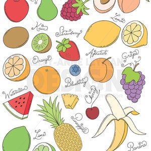 Doodle Fruit Clip Art Set, Hand drawn Food Clipart, Commercial Use, Instant Download, Digital Download Art, Vector Graphics