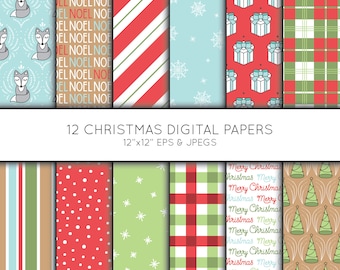 Christmas Digital Paper, Holiday Scrapbook paper, digital paper pack, background, Vector Graphics, digital download, commercial use