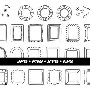 Molduras digitais clipart, Doodle Frames Clipart, Molduras desenhadas à mão, Clipart de borda, Uso comercial, Download digital, Gráficos vetoriais