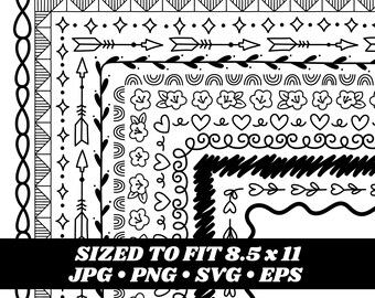 Floral Doodle Frames Clipart, 8.5x11, Vector Graphics (Digital Download)